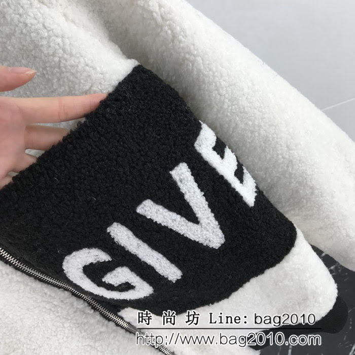 GVC紀梵希 18ss秋冬新款 下擺拼色字母圖案 羊羔毛薄棉外套 情侶款 ydi1661